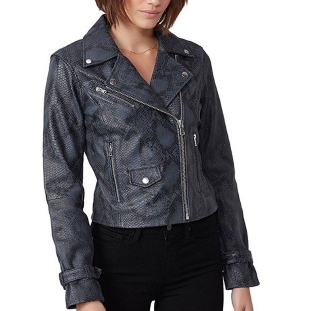 💥Clearance💥Paige NWT Blue Ashby Blue Snake Long Sleeve Moto Leather Jacket S